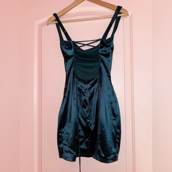 Lucy In The Sky Teal Satin Mini Dress - Picture 6 of 8